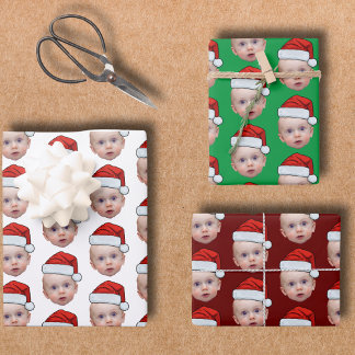 Funny Custom Face Foto Weihnachten Weihnachten Wei Geschenkpapier Set