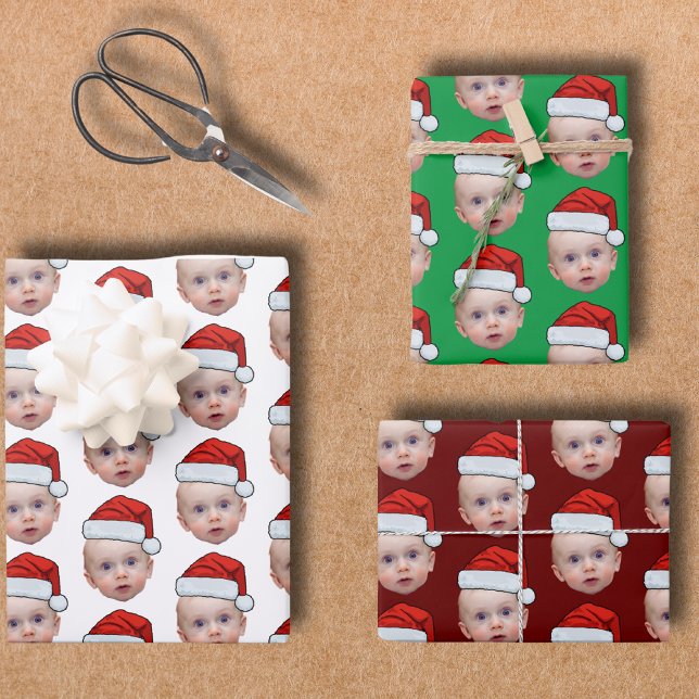 Funny Custom Face Foto Weihnachten Weihnachten Wei Geschenkpapier Set (Von Creator hochgeladen)