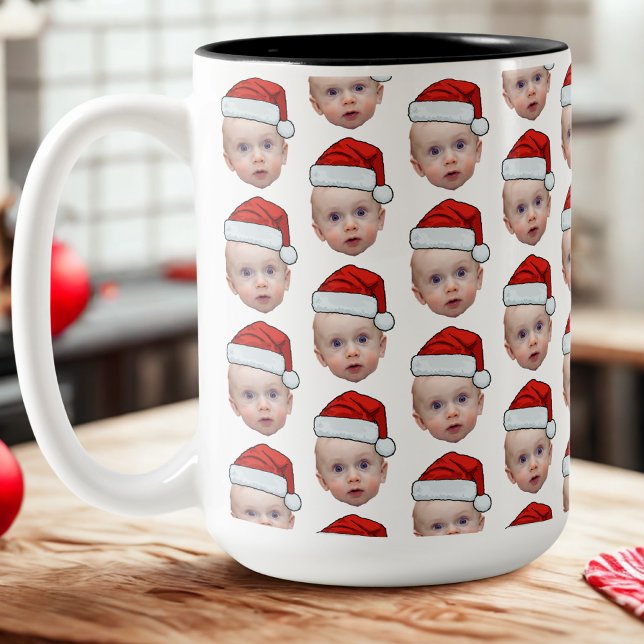 Funny Custom Face Foto Weihnachten Weihnachten Wei Zweifarbige Tasse (Von Creator hochgeladen)