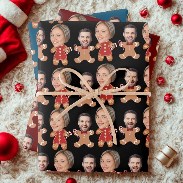 Funny Custom Face Gingerbread Couple Geschenkpapier Set (Von Creator hochgeladen)