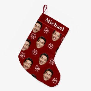 Funny Custom Face & Name Red Snowflake Kleiner Weihnachtsstrumpf