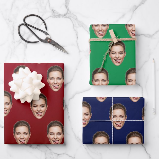 Funny Custom Face Personalisiert Gift Wrap Geschenkpapier Set (Vorderseite)