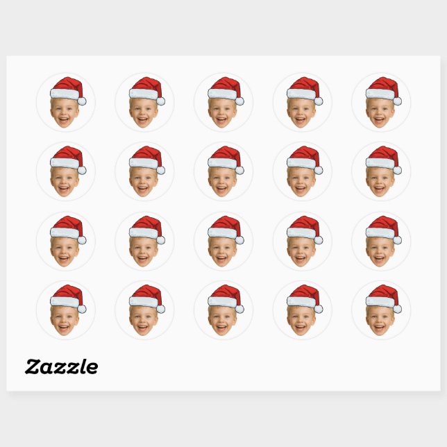 Funny Custom Face Photo Santa Hat Christmas Runder Aufkleber (Blatt)