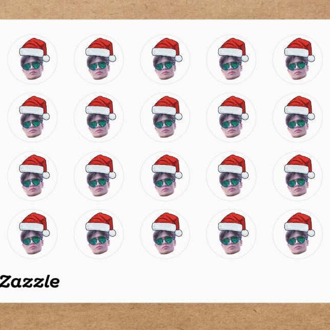 Funny Custom Face Santa Hat Photo Christmas  Runder Aufkleber (Von Creator hochgeladen)