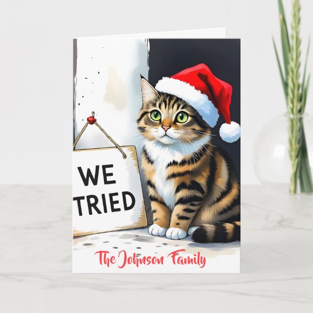 Funny Custom Family Watercolor Cat Christmas Gift Karte (Vorderseite)