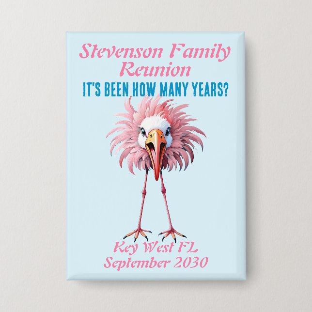 Funny Custom Family Wiedersehen Flamingo Button (Vorderseite)
