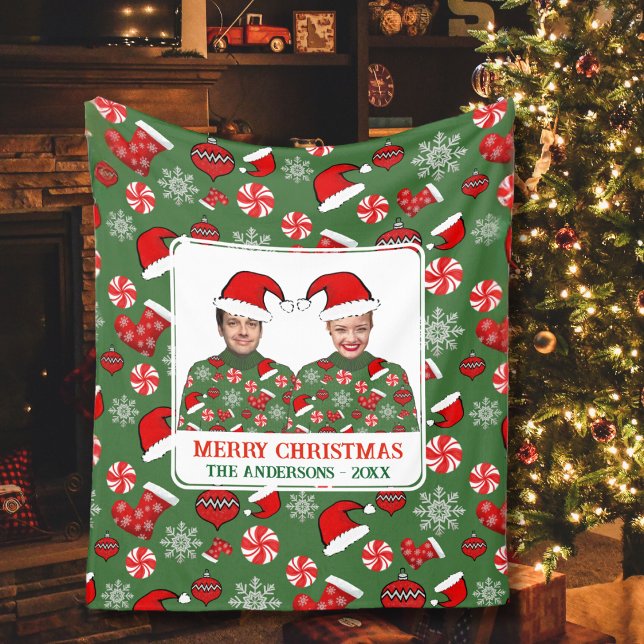 Funny Custom Foto Frohe Weihnachten Ugly Sweater Fleecedecke (Von Creator hochgeladen)