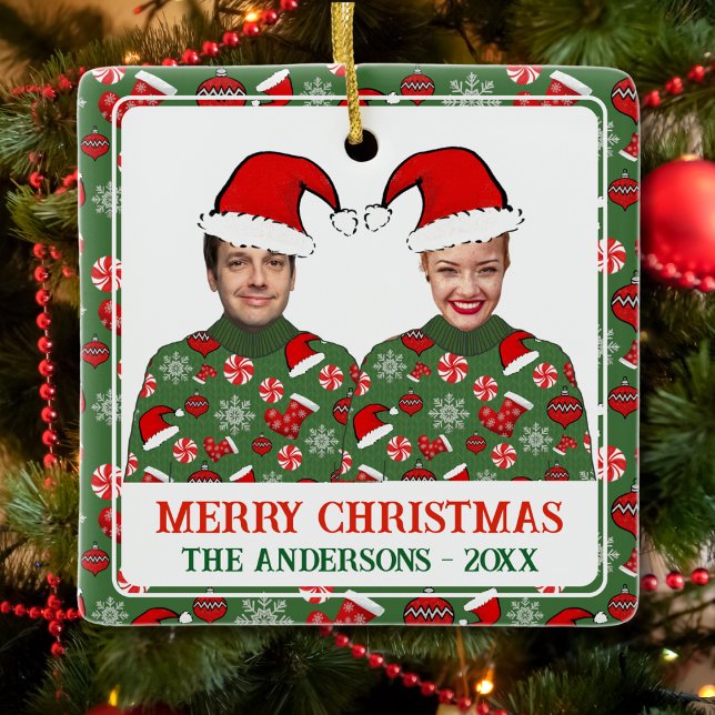 Funny Custom Foto Frohe Weihnachten Ugly Sweater Keramikornament (Von Creator hochgeladen)