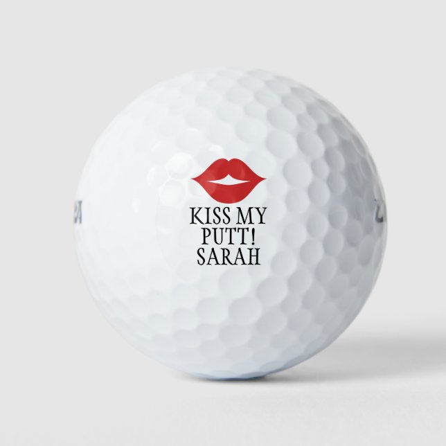 Funny Custom Kiss Me Putt Red Lips Golfball (Vorderseite)