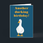 Funny Custom Message White Duck Birthday Card Karte<br><div class="desc">Customize both the message on the front and the inside of this card to create the perfekt greeting for any chance. This card feys hat eine einfache Illustration von a white duck with an orange bill and feet against a navy blue background with your message in coordinating orange. Have some...</div>