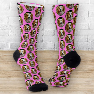 Funny Custom Pet Foto Grid Muster Pink Spaß Socken