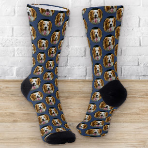 Funny Custom Pet Foto Hund Katzen Muster Blau Socken