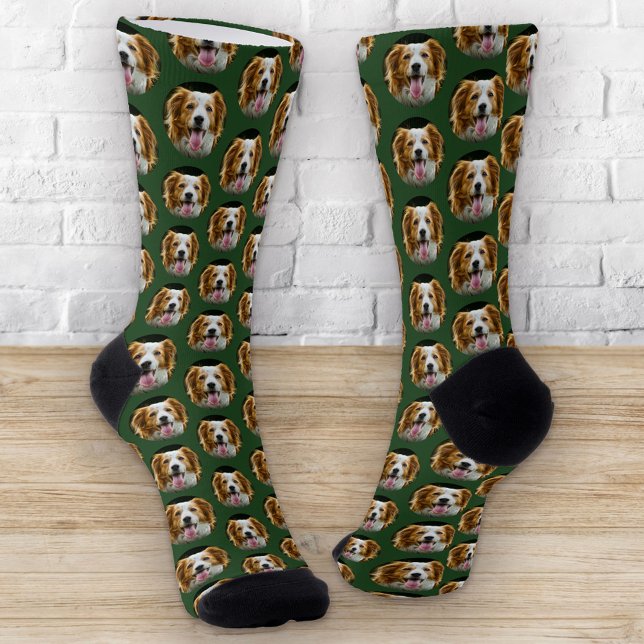 Funny Custom Pet Foto Hund Katzenmuster Grün Socken (Von Creator hochgeladen)