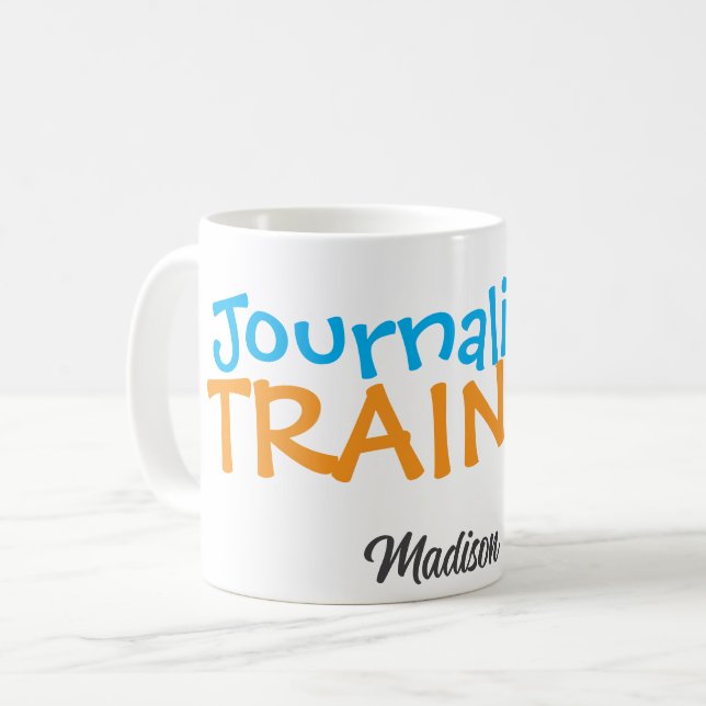 Funny Custom Professionname Blue Orange Kaffeetasse (Vorderseite Links)