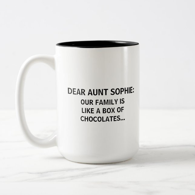 Funny Custom Text Design for a Family Member Gift Zweifarbige Tasse (Links)
