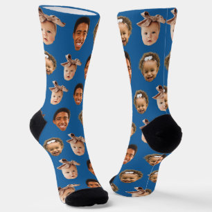 Funny Custom Vater 3 Kids Foto Blau Socken