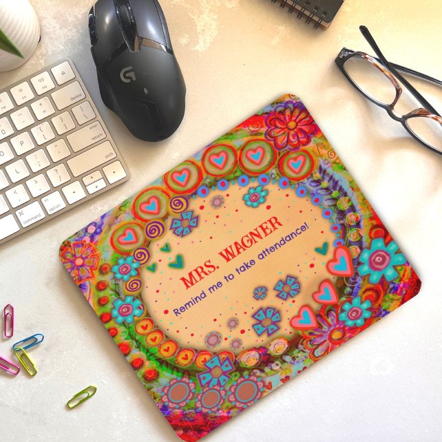 Funny Custom Whimsical Hearts Blume Besuch Mousepad (Von Creator hochgeladen)