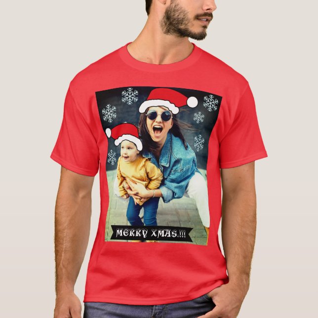 Funny Custom Xmas. Das Hut-Foto des Weihnachtsmann T-Shirt (Vorderseite)