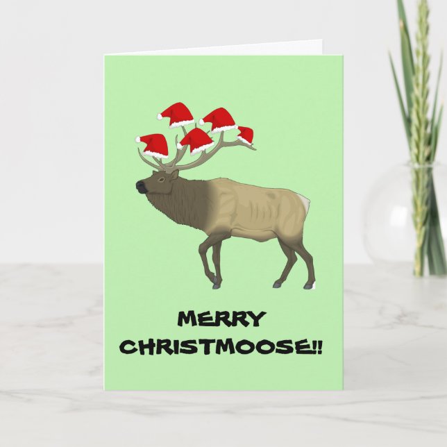 Funny Customizable 'Merry Christmoose' Weihnachtsk Feiertagskarte (Vorderseite)
