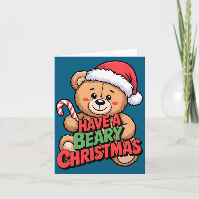 Funny Cute Bear Pun Holiday Xmas Have A Beary Chri Karte (Vorderseite)