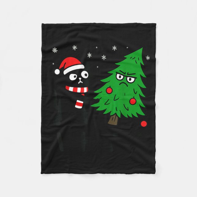 Funny Cute Black Cat What Jamas Christmas Tree Cos Fleecedecke (Vorderseite)