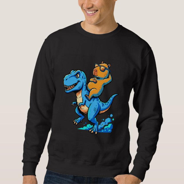 Funny Cute Capybara Riding Dinosaur T Rex Dino Boy Sweatshirt (Vorderseite)