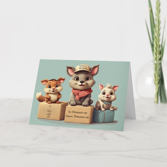 Funny Cute Cartoon Animals Any Occasion Delivery Karte (Vorderseite)