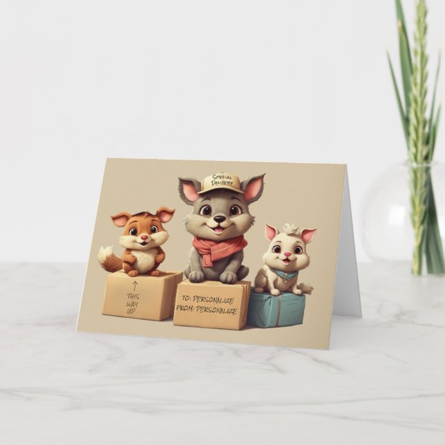 Funny Cute Cartoon Animals Delivery  Any Occasion Karte (Vorderseite)