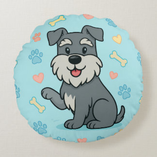 funny Cute Cartoon Schnauzer Rundes Kissen