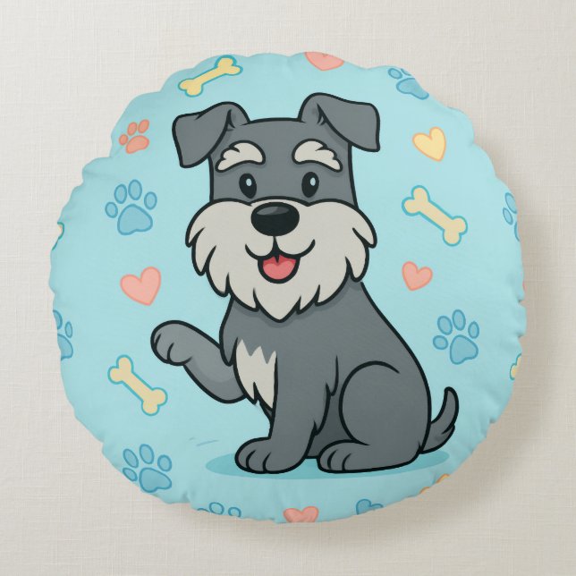 funny Cute Cartoon Schnauzer Rundes Kissen (Vorderseite)