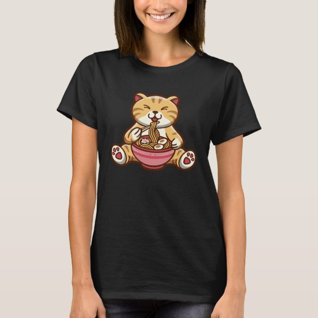Funny cute cat eating spaghetti T-Shirt (Vorderseite)
