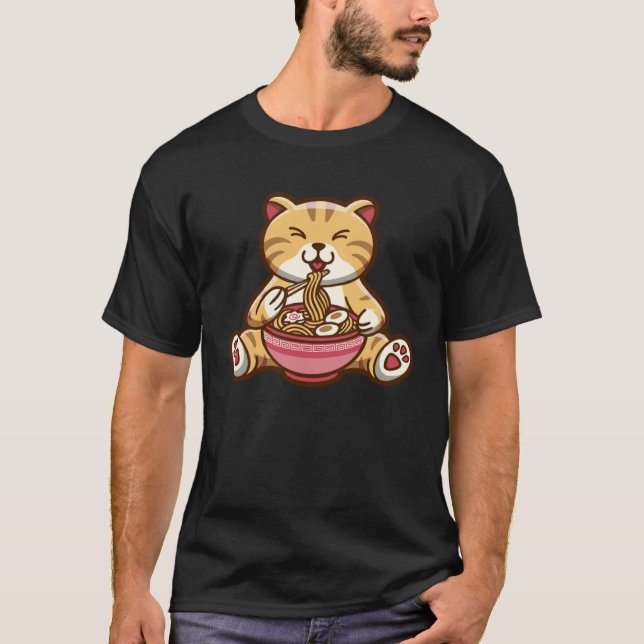 Funny cute cat eating spaghetti T-Shirt (Vorderseite)