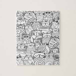 Funny Cute Cats Zen Doodle Relaxing Adult Coloring Puzzle