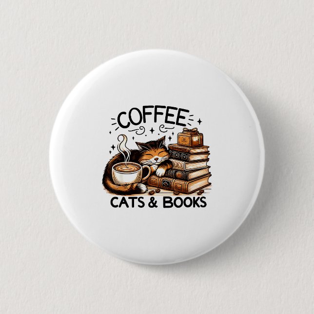 Funny Cute Coffee Cats Books Lover Women Men Kids  Button (Vorderseite)
