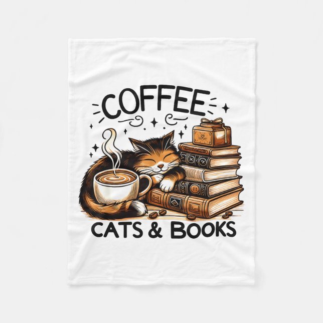Funny Cute Coffee Cats Books Lover Women Men Kids  Fleecedecke (Vorderseite)