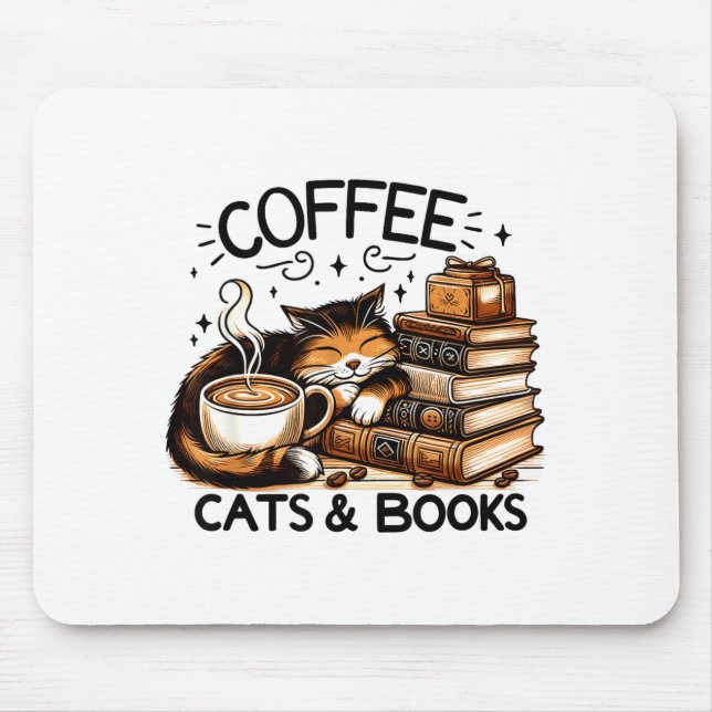 Funny Cute Coffee Cats Books Lover Women Men Kids  Mousepad (Vorne)
