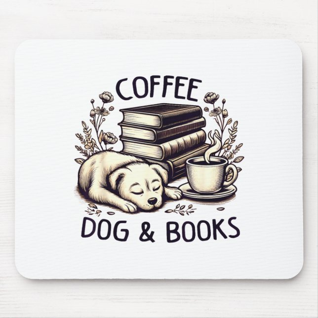 Funny Cute Coffee Dog Books Lover Women Men Kids  Mousepad (Vorne)