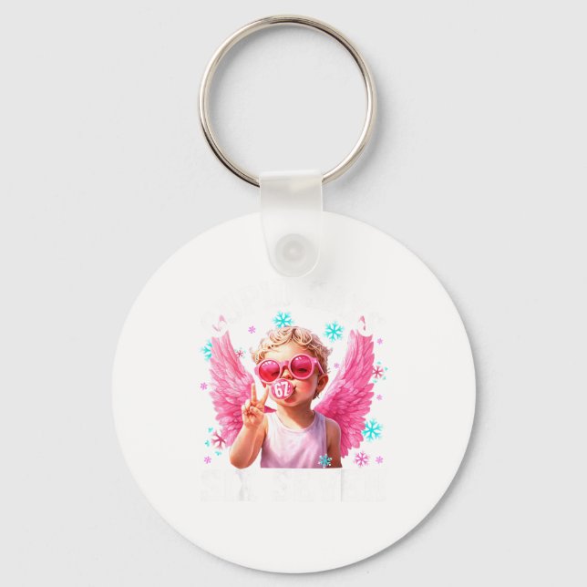 Funny Cute Cud Says Six Seven Valentine's Day 67 M Schlüsselanhänger (Vorderseite)