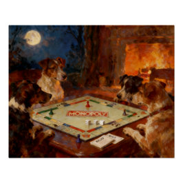 Funny Cute Dogs Playing A Board Game  Poster