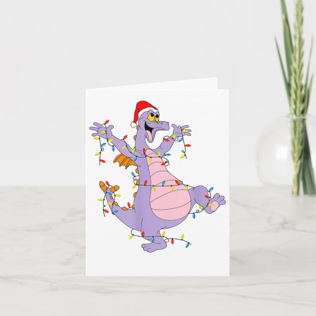 Funny Cute Dragon Figment Lights Christmas Santa M Karte (Vorderseite)