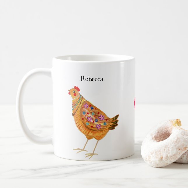 Funny Cute Fashionable Chicken Hen Art Custom Kaffeetasse (Mit Donut)