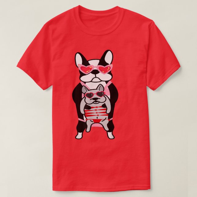 Funny Cute French Bull Dog Valentines Day with Mom T-Shirt (Design vorne)