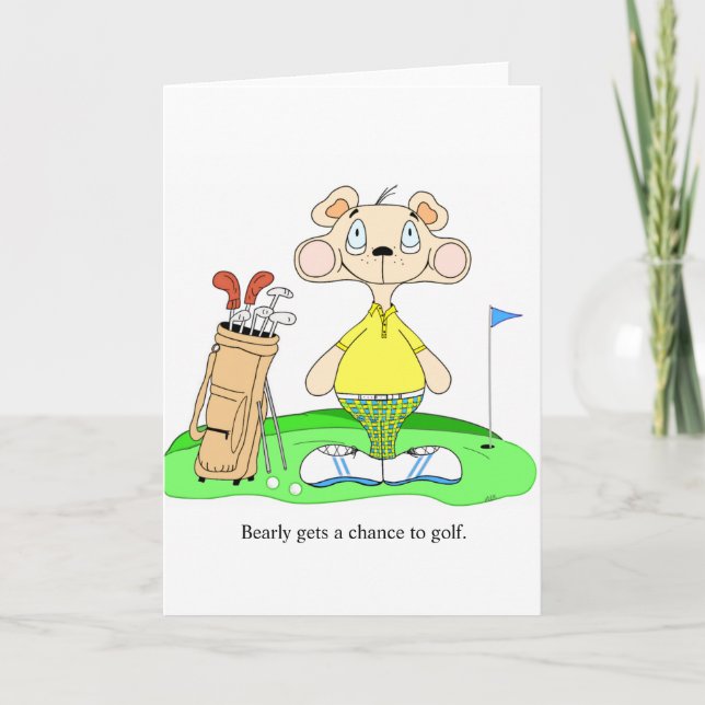 Funny Cute Golfing Bear Greeting Card Karte (Vorderseite)