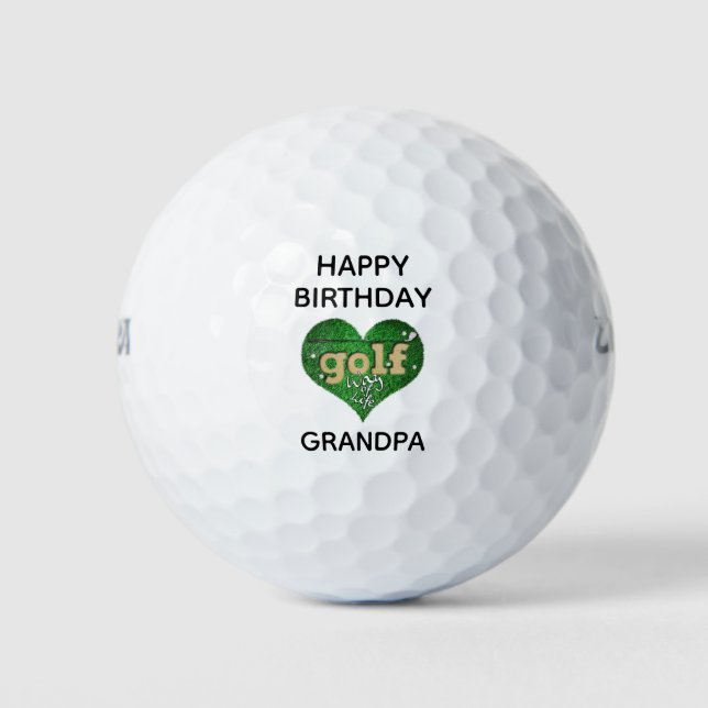 Funny Cute Happy Birthday Grandpa Heart Golfer Golfball (Vorderseite)