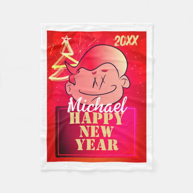 Funny Cute Little Cartoon Boy Happy New Year  Fleecedecke (Vorderseite)