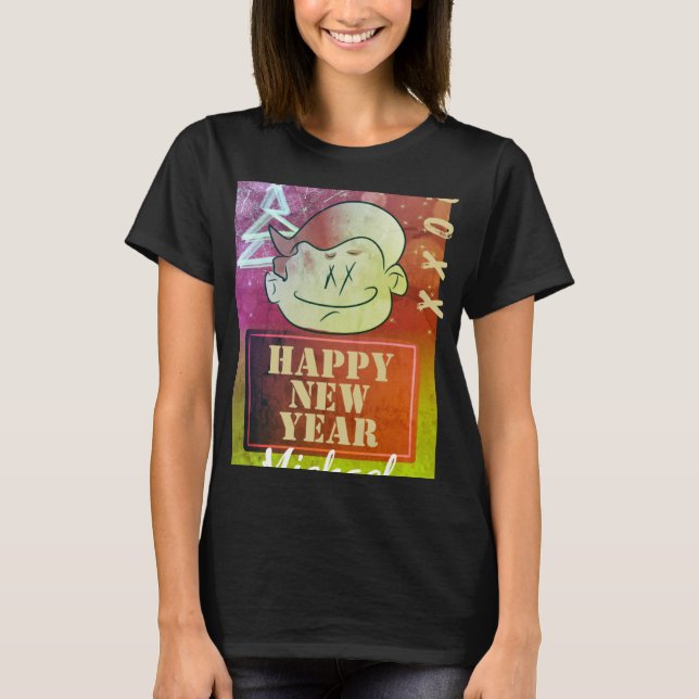 Funny Cute Little Cartoon Boy Happy New Year T Shi T-Shirt (Vorderseite)