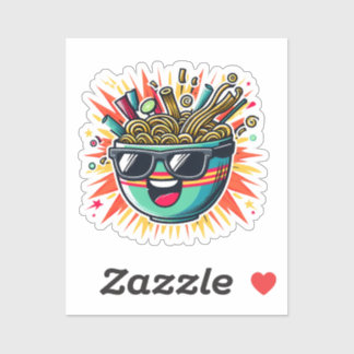 Funny Cute Noodle Cartoon Ramen Bowl Aufkleber