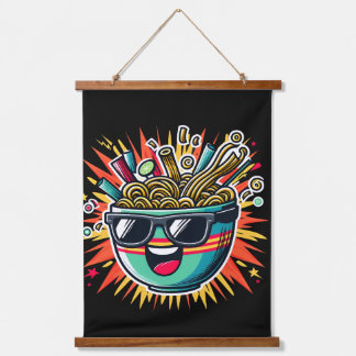 Funny Cute Noodle Cartoon Ramen Bowl Wandteppich Mit Holzrahmen