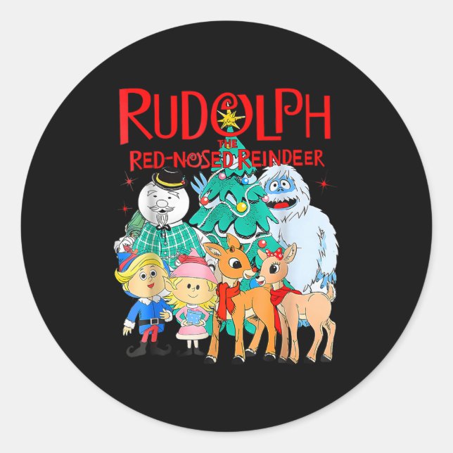 Funny Cute Rudolph The Red Nosed Reindeer Christma Runder Aufkleber (Vorderseite)