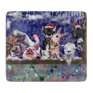 Funny Cutting Board Happy Animal Christmas Party Schneidebrett
